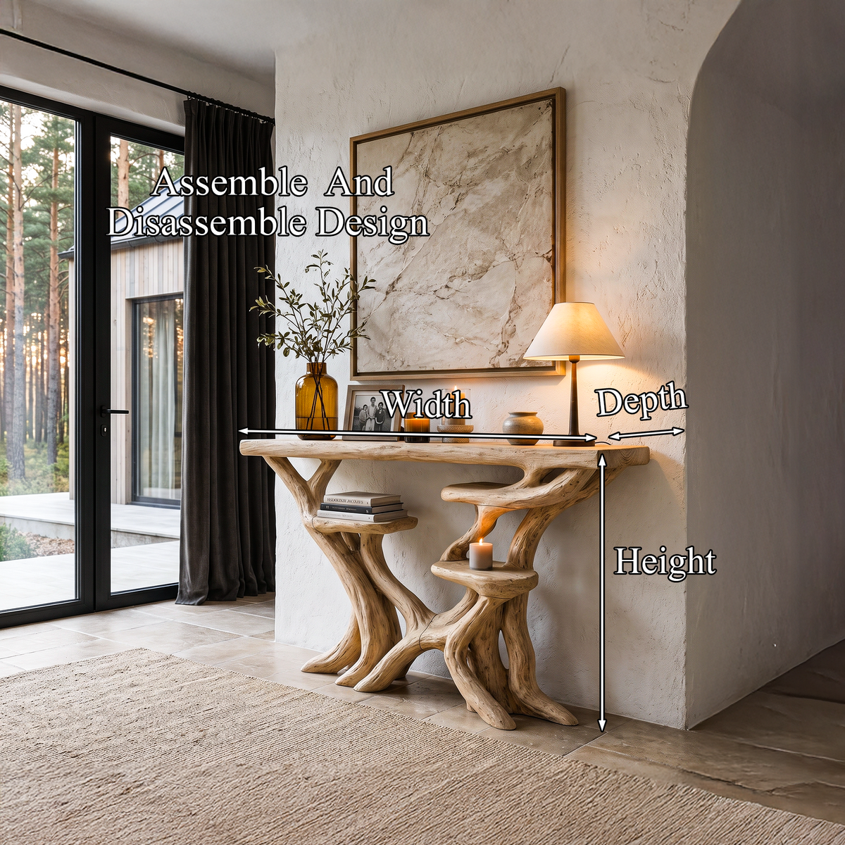Branch Base Wooden Hallway Console Table, 40 To 70 Inch Wide