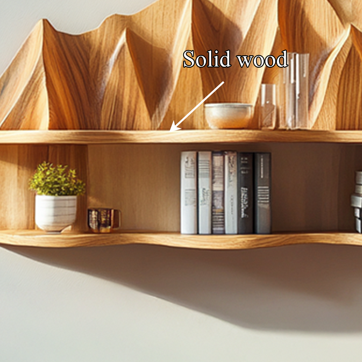 Rustic Floating Shelf With Sculptural Mountain Relief For Bedroom