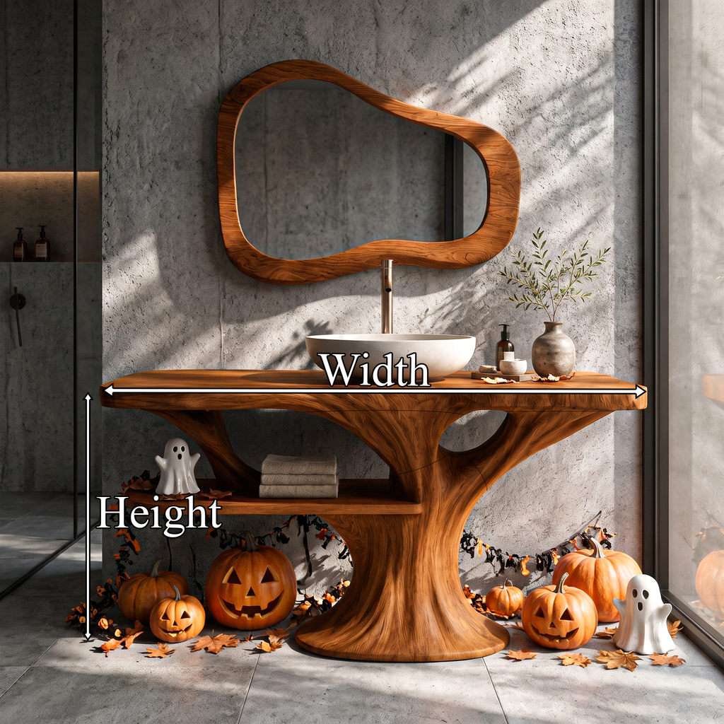 Modern Halloween Wooden Bathroom Vanity With Lower Storage Shelf For Bathroom