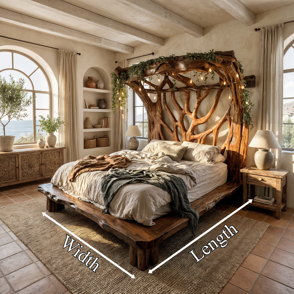 Rustic Solid Wood Tree Bed Frame with Organic Curves