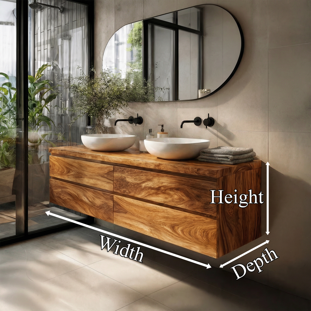 Wall Mounted Bathroom Vanity, Rustic Natural Wood Floating Sink Base