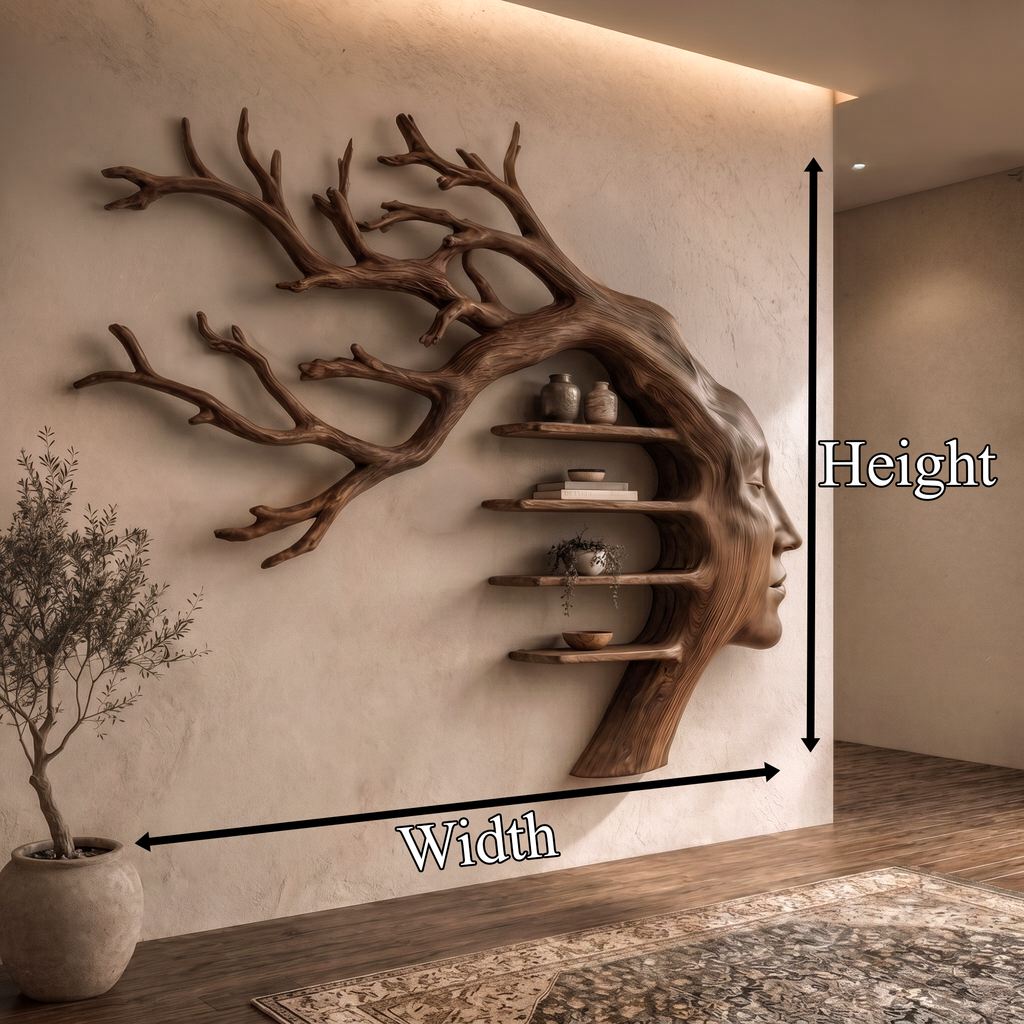 Rustic Tree Branch Wooden Wall Art With Floating Shelves
