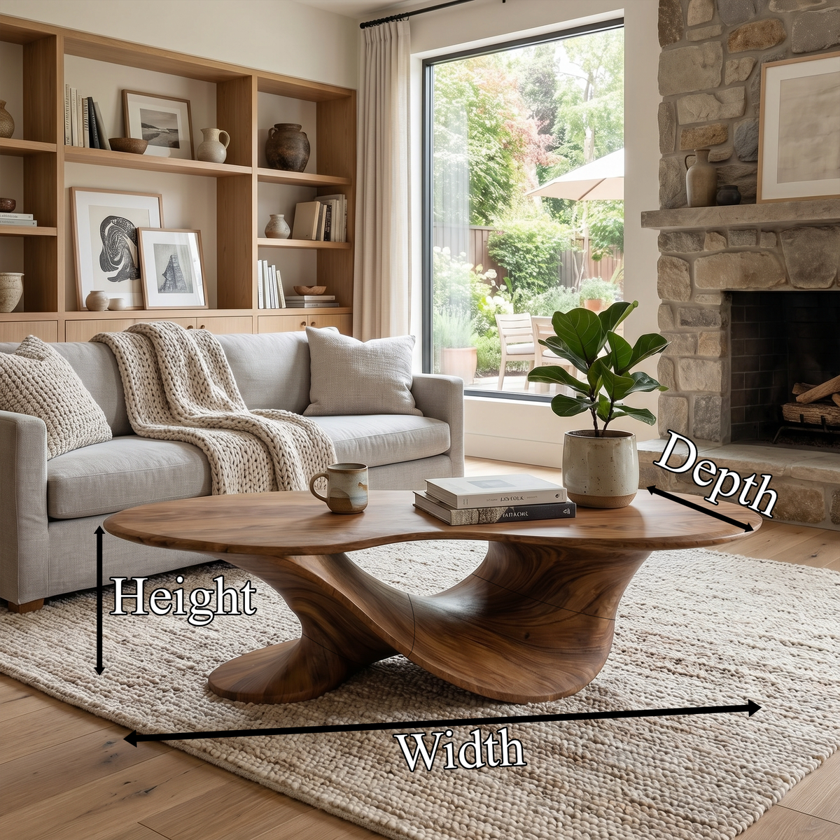 Oval Coffee Table, Mid Century Sculptural Solid Wood Accent Table