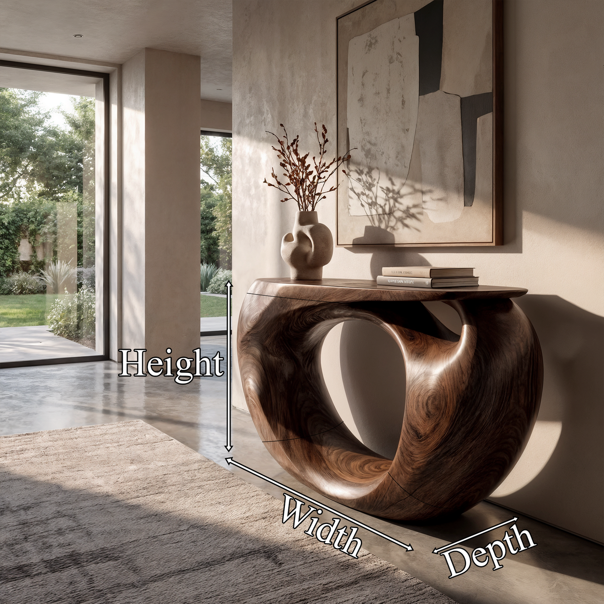 Hollow Cutout Base Wooden Entry Console Table, 50 To 70 Inch