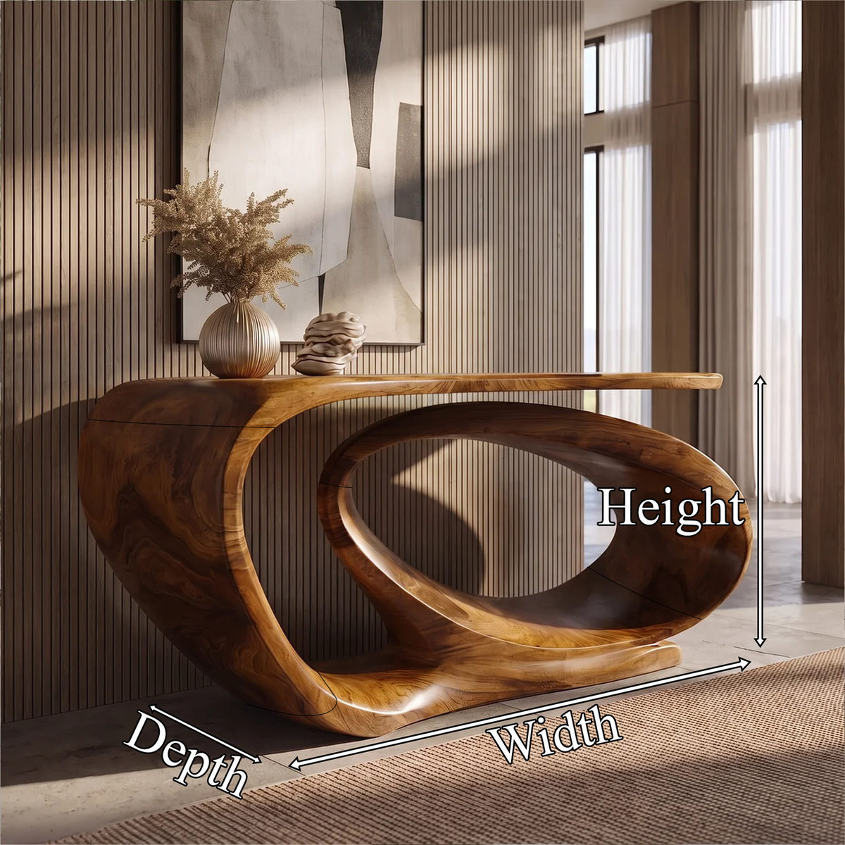 Open Ring Base Sculpted Wood Foyer Console, 50 To 70 Inch Wide