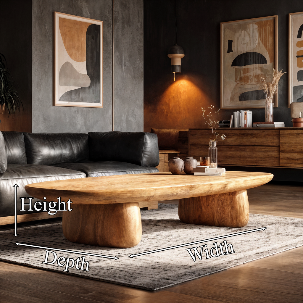 Column Pedestal Base Solid Wood Coffee Table, 24 To 50 Inch