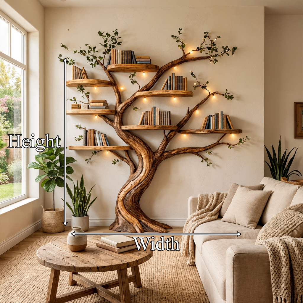 Blossom Branch Wall Bookshelf with Floating Shelves, 70 Inch Square