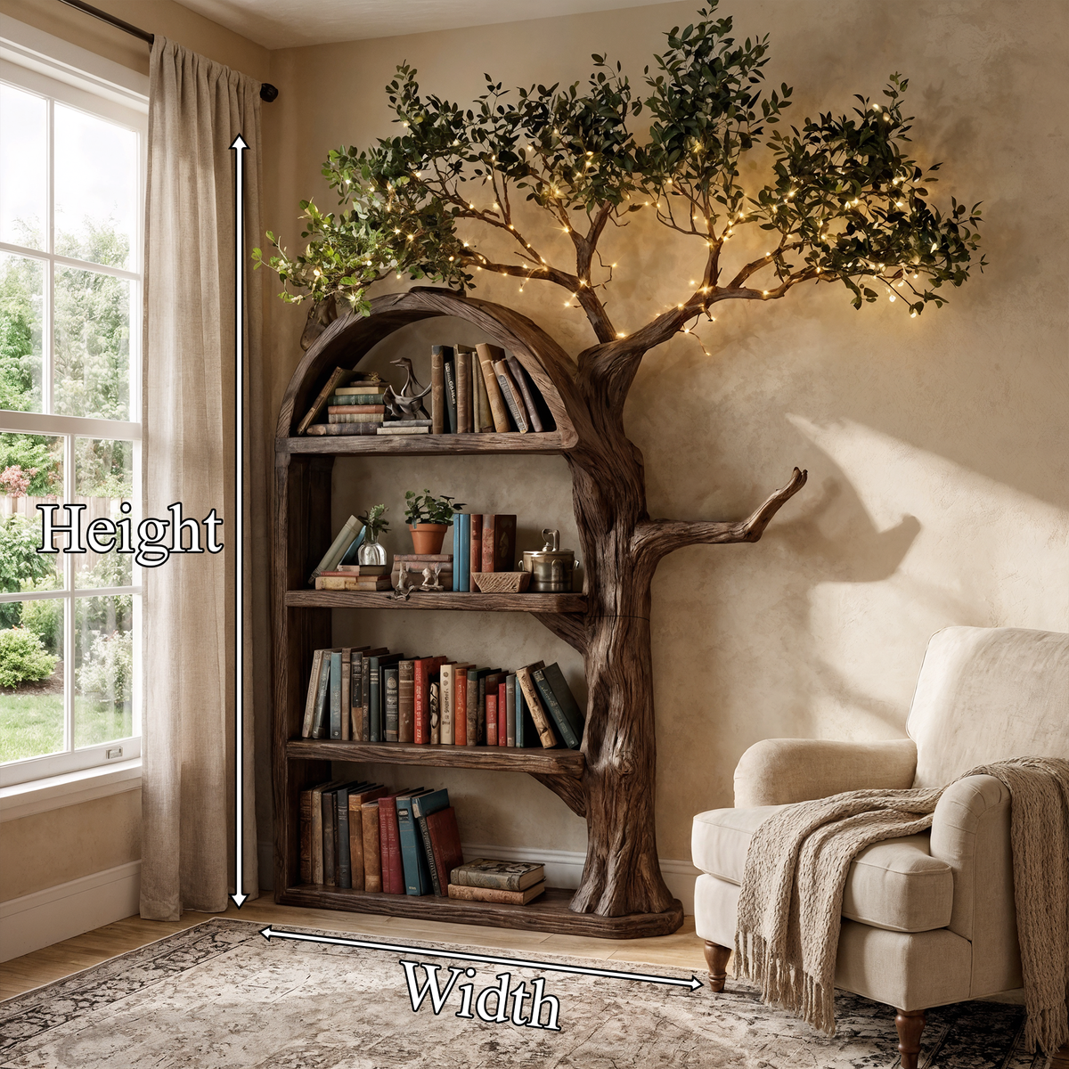 Brown Branch Wall Bookcase with Concealed Brackets, 70 x 60 in