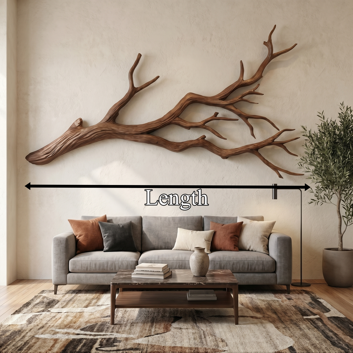 Intertwined Wood Root Wall Sculpture for Stairways, 51 to 80 in