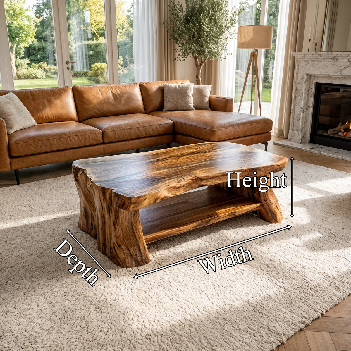 Slab Wood Coffee Table, Rustic Solid Tamarind Center Table
