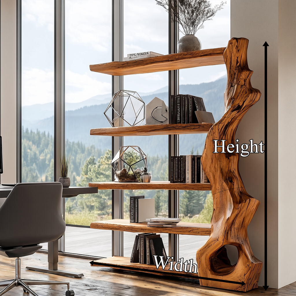 Tree Bookshelf with Branch Base, Rustic Solid Wood Open Bookcase