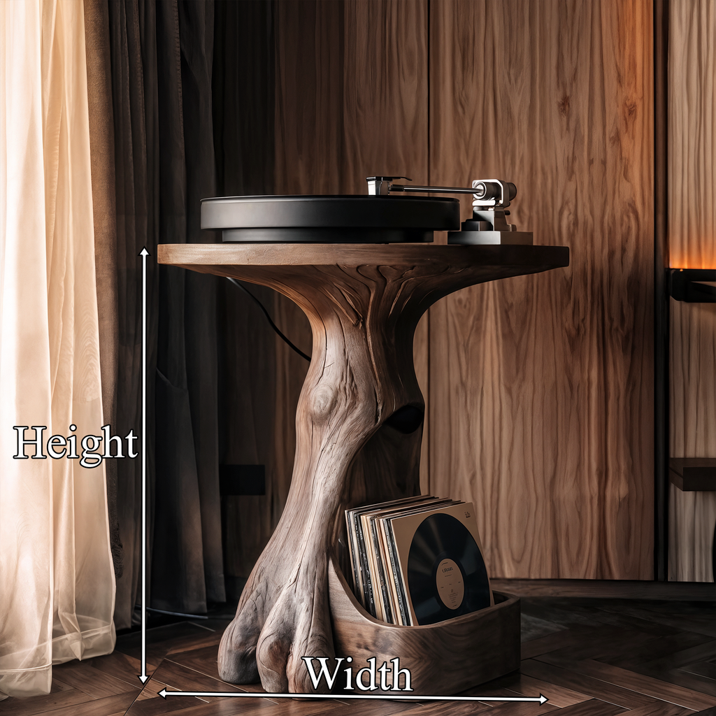 Record Player Stand, Sculptural Tree Solid Wood Vinyl Display
