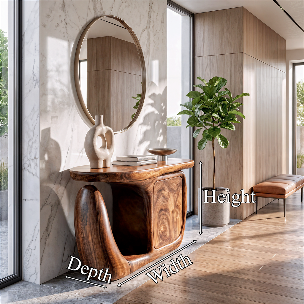 Carved Base Wooden Foyer Console With Built-In Storage, 40 To 46 In