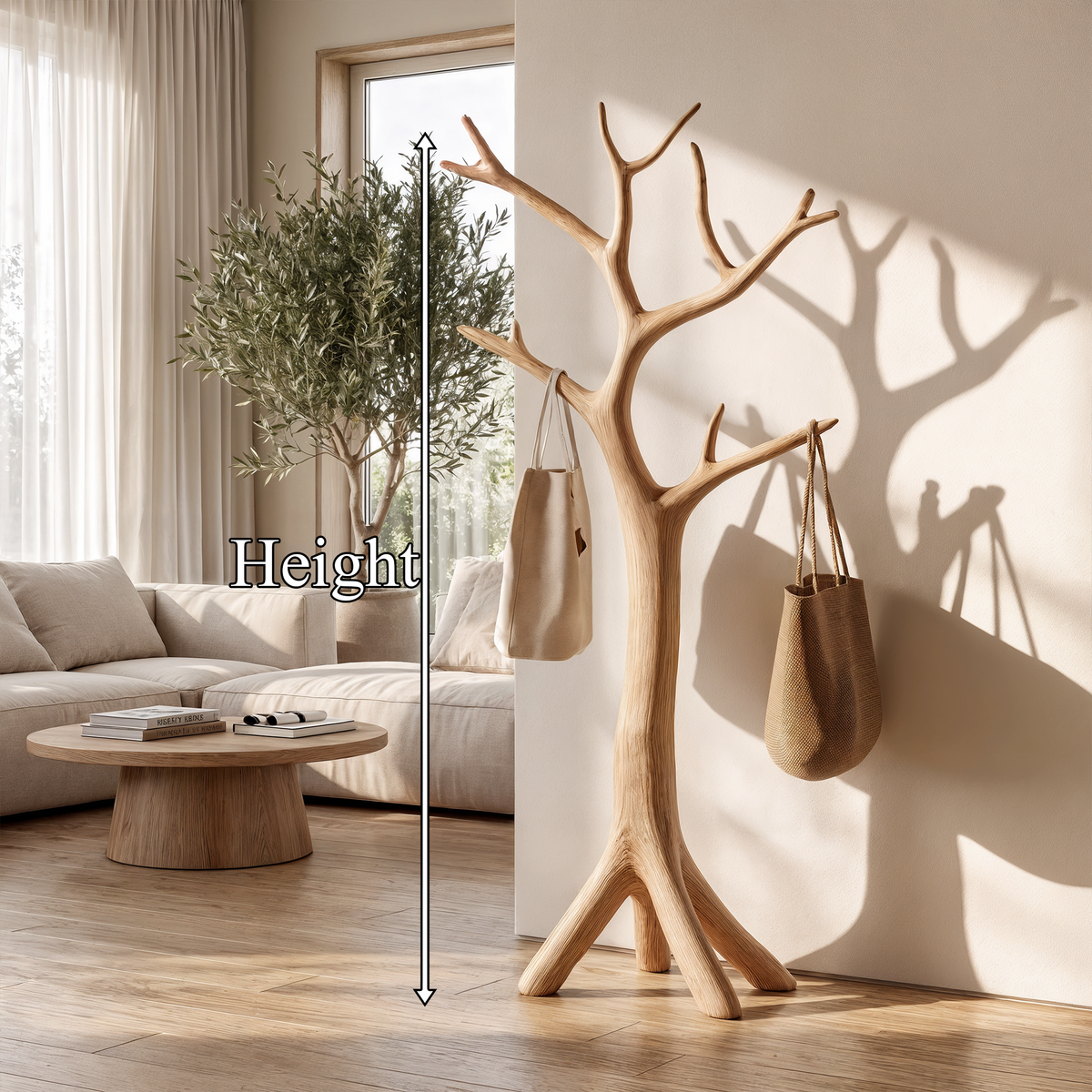 Wall-Mounted Driftwood Branch Hook Rack for Coats, 60 to 80 in