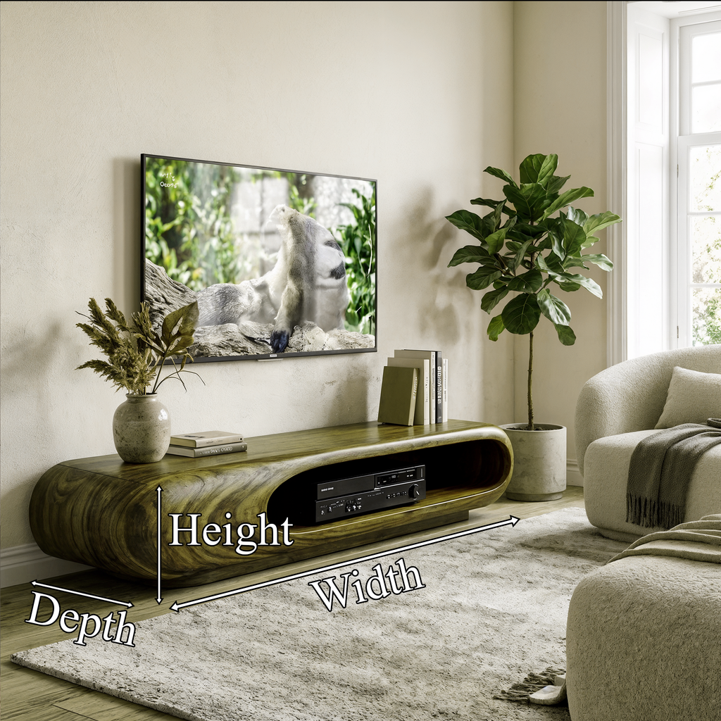 Low TV Stand, Rounded Solid Wood Entertainment Unit