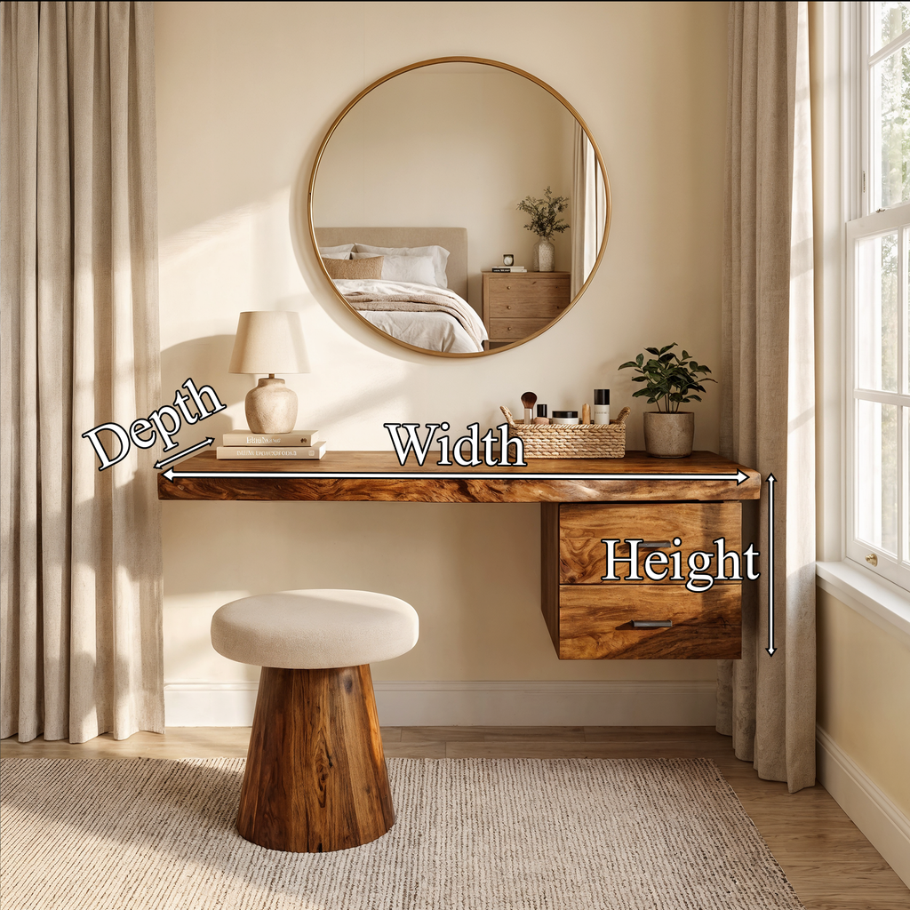 Floating Solid Wood Dressing Table with Drawer for Bedroom