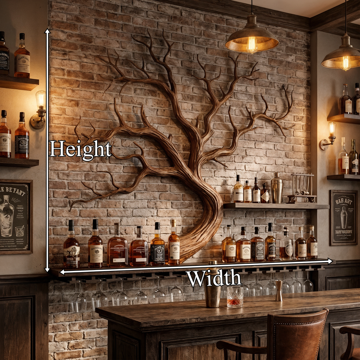 Monkey Pod Branch-Style Wall Wine Bottle Rack, 45 or 60 Inch