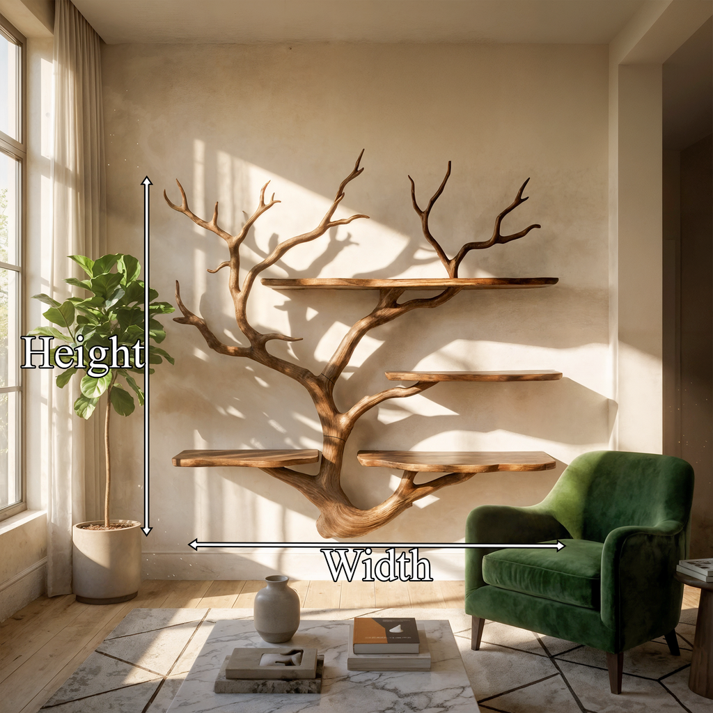 Sculptural Tree Branch Wall Shelf for Living Room and Studio