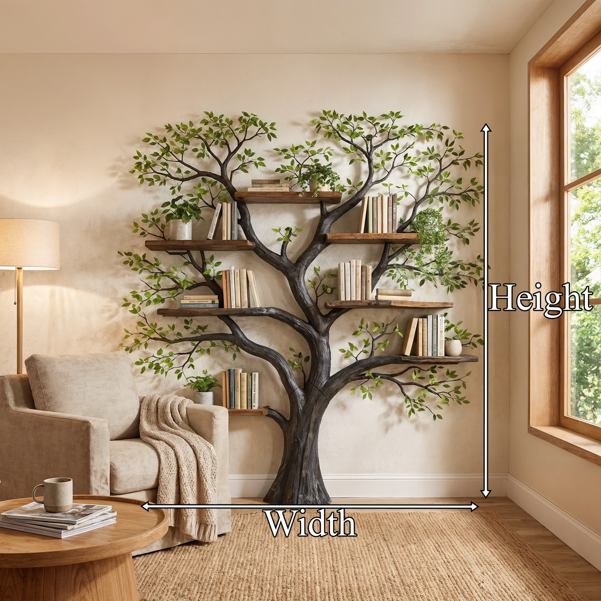 Large Square Branch Wall Bookshelf for Home Library, 70 x 70 Inch