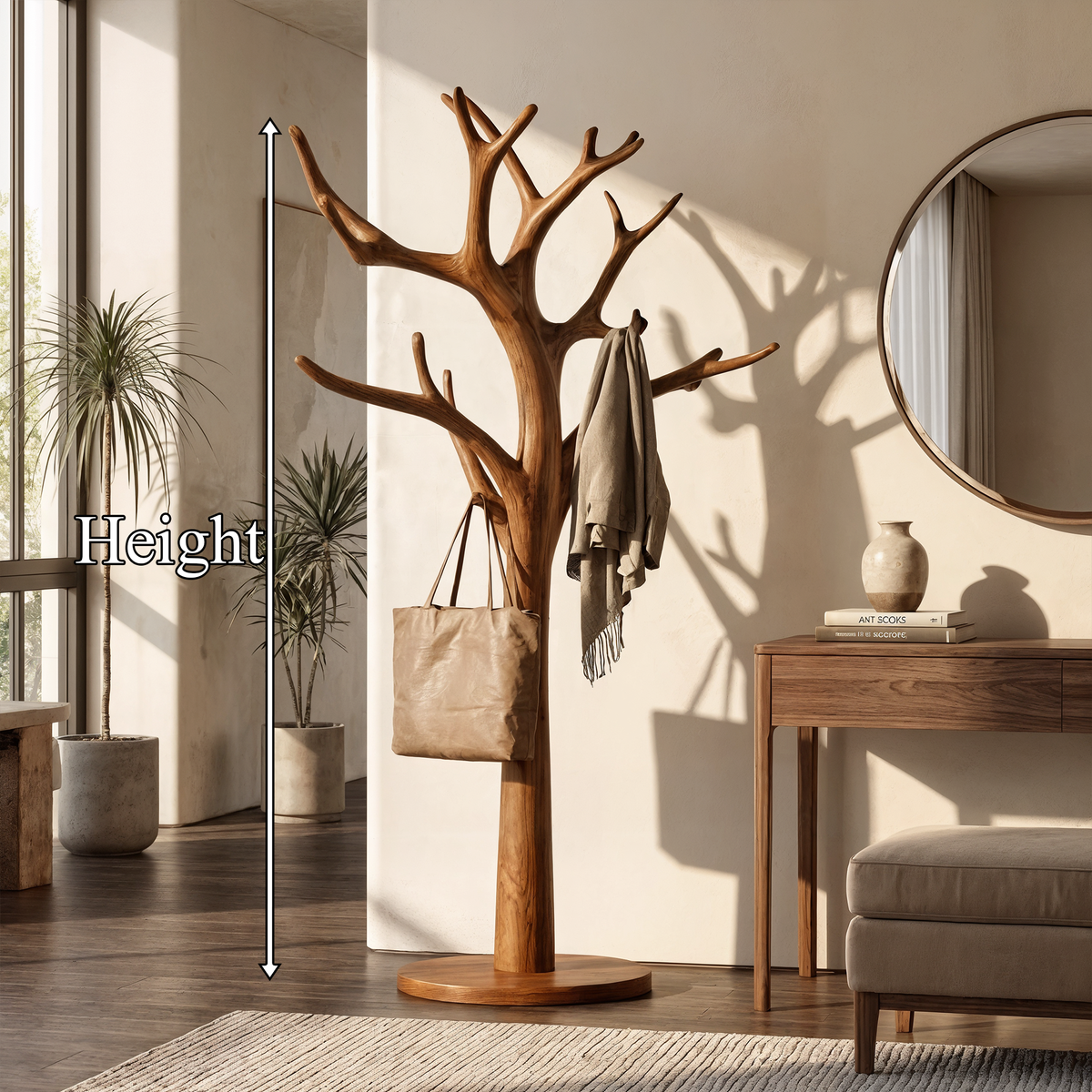Wall-Fixed Driftwood Branch Coat Hanger for Mudrooms, 60 to 80 in