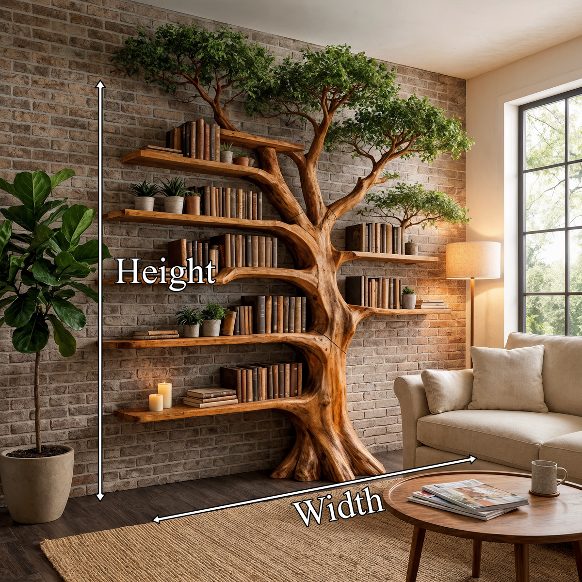 Tree Display Bookcase with Bench Seat for Reading Nooks, 70 x 80 in