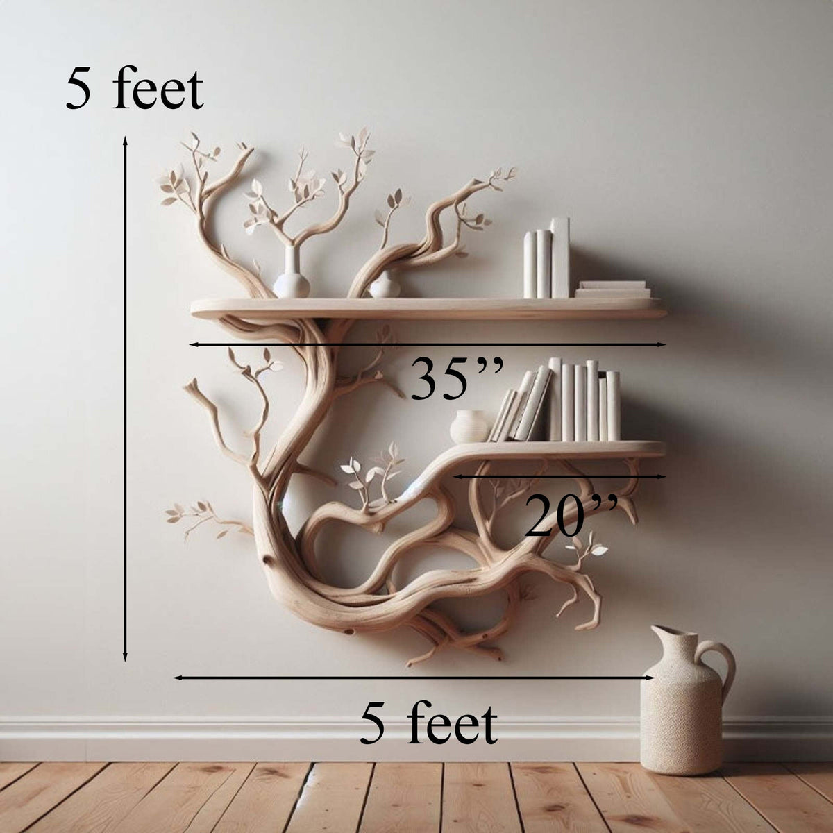 Driftwood Tree Branch Floating Wall Shelf for Books and Plants