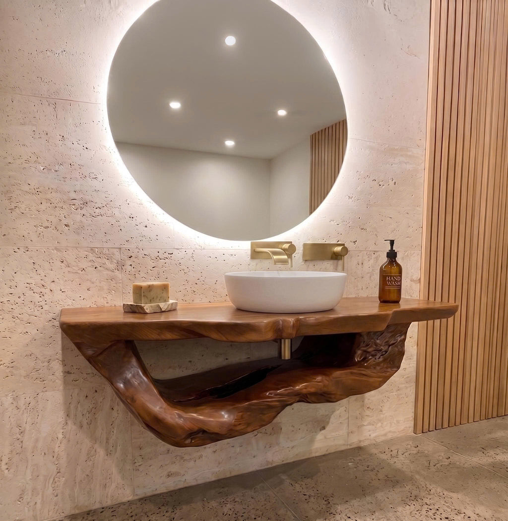 Solid Wood Live Edge Floating Bathroom Vanity With Organic River Edge