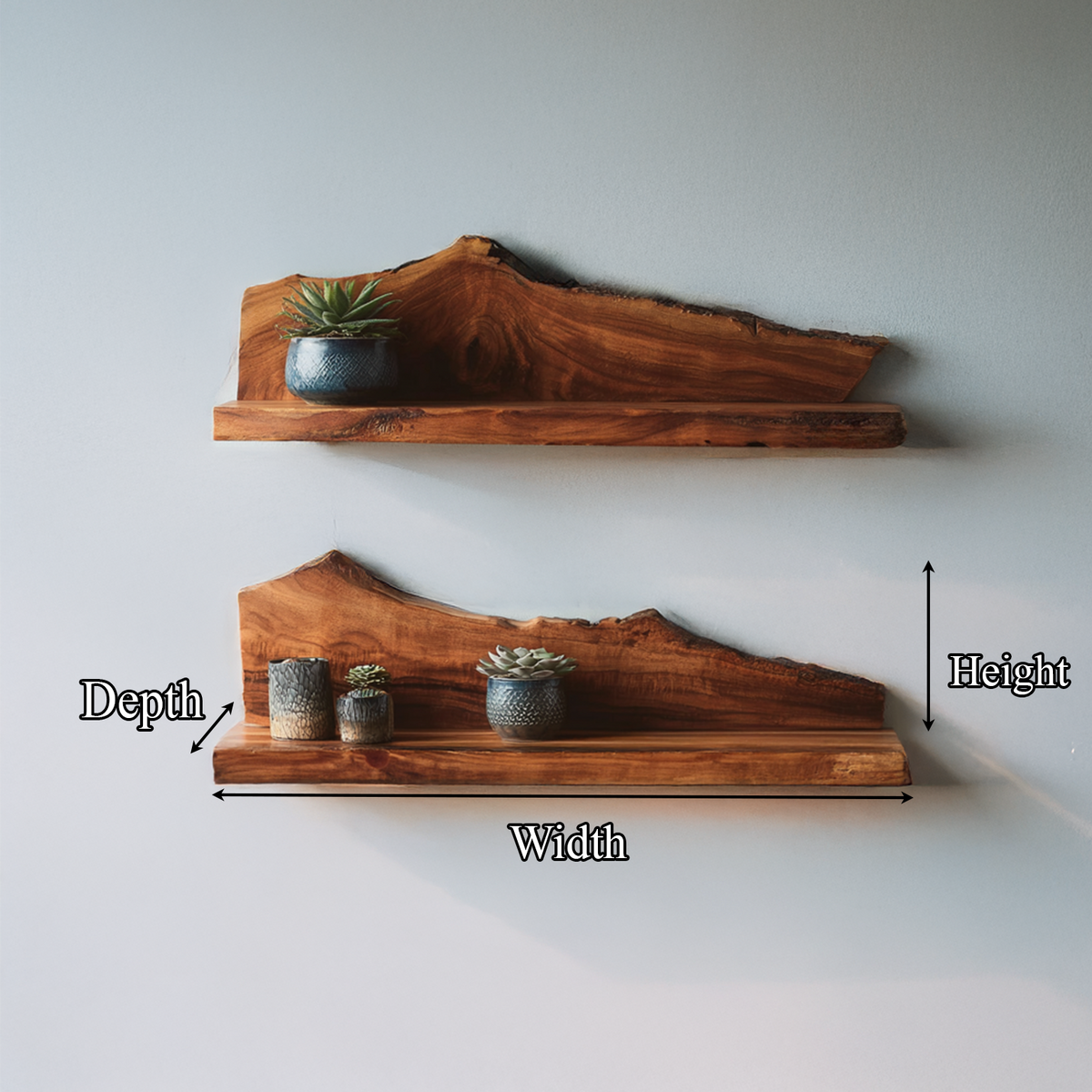 Thick 1.5 Inch Live Edge Floating Shelf For Living Rooms, 10-47 In