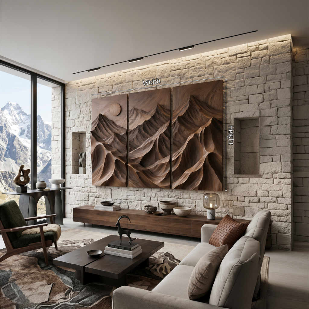 Wide Layered Mountain Landscape Wood Panel, 47 to 90 Inch