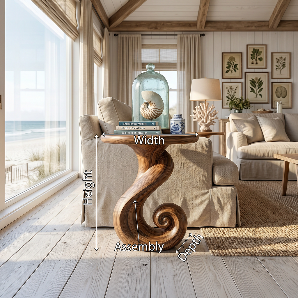 Spiral Base Wood Accent Table For Beach Cottages, 16 to 24 Inch