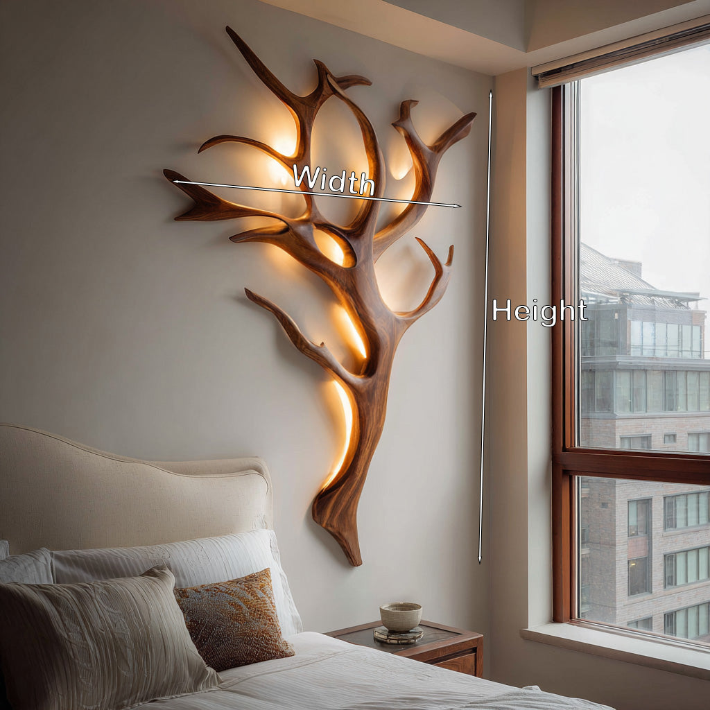 Handcrafted Wood Tree Branch Wall Lamp with Integrated Lighting