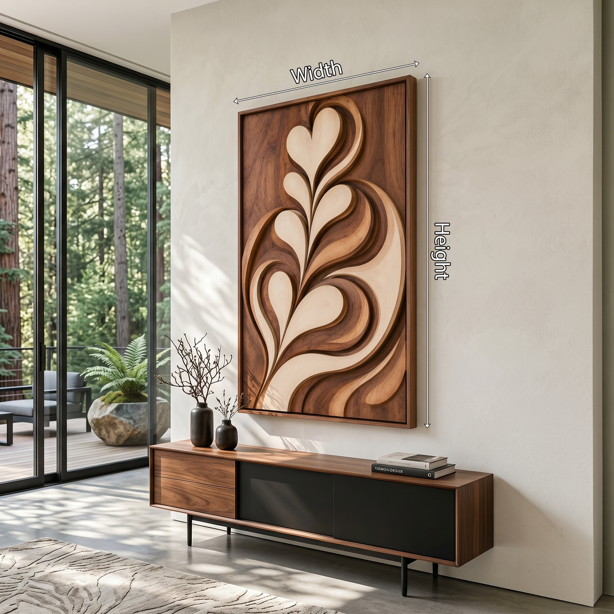 Leaf Form Carved Wood Wall Panel In Warm Latte Tones