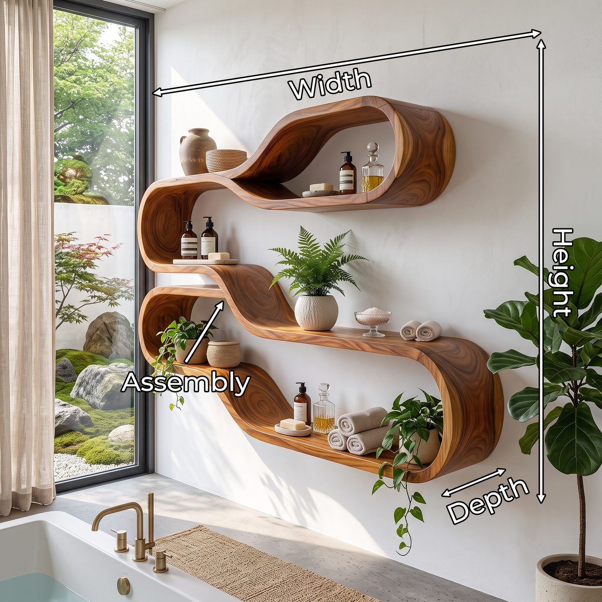 Japandi Wooden Wall Mounted Shelves for Bathroom