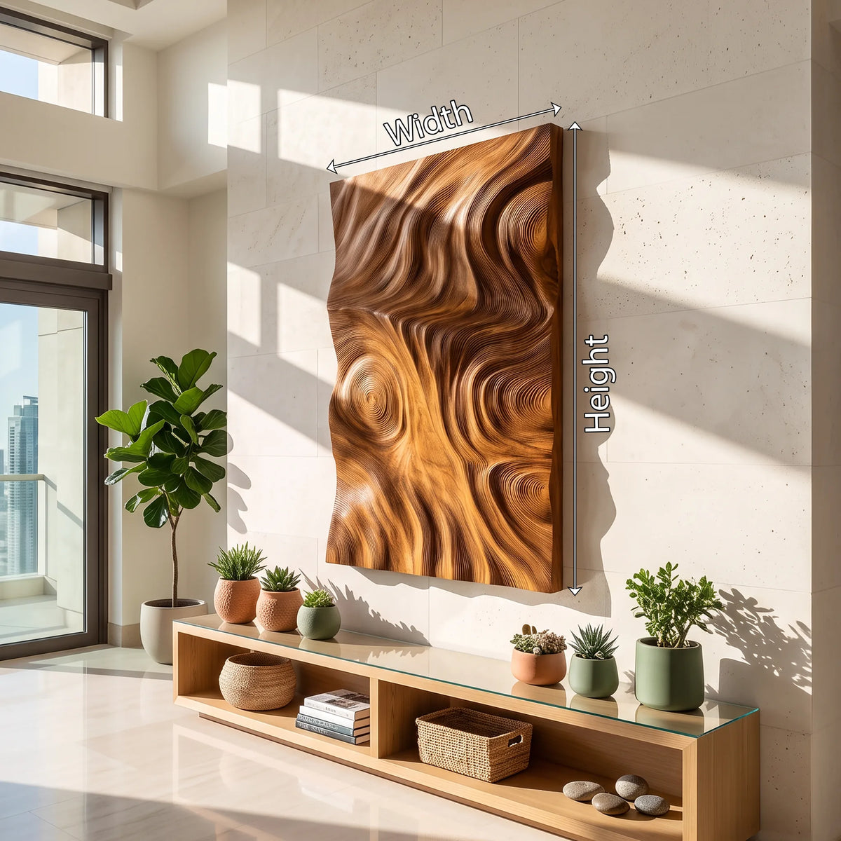 Contemporary Wood Wall Sculpture for Luxury Entryway