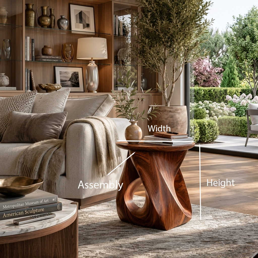 Twisted Side Table, Modern Organic Solid Wood End Table and Nightstand