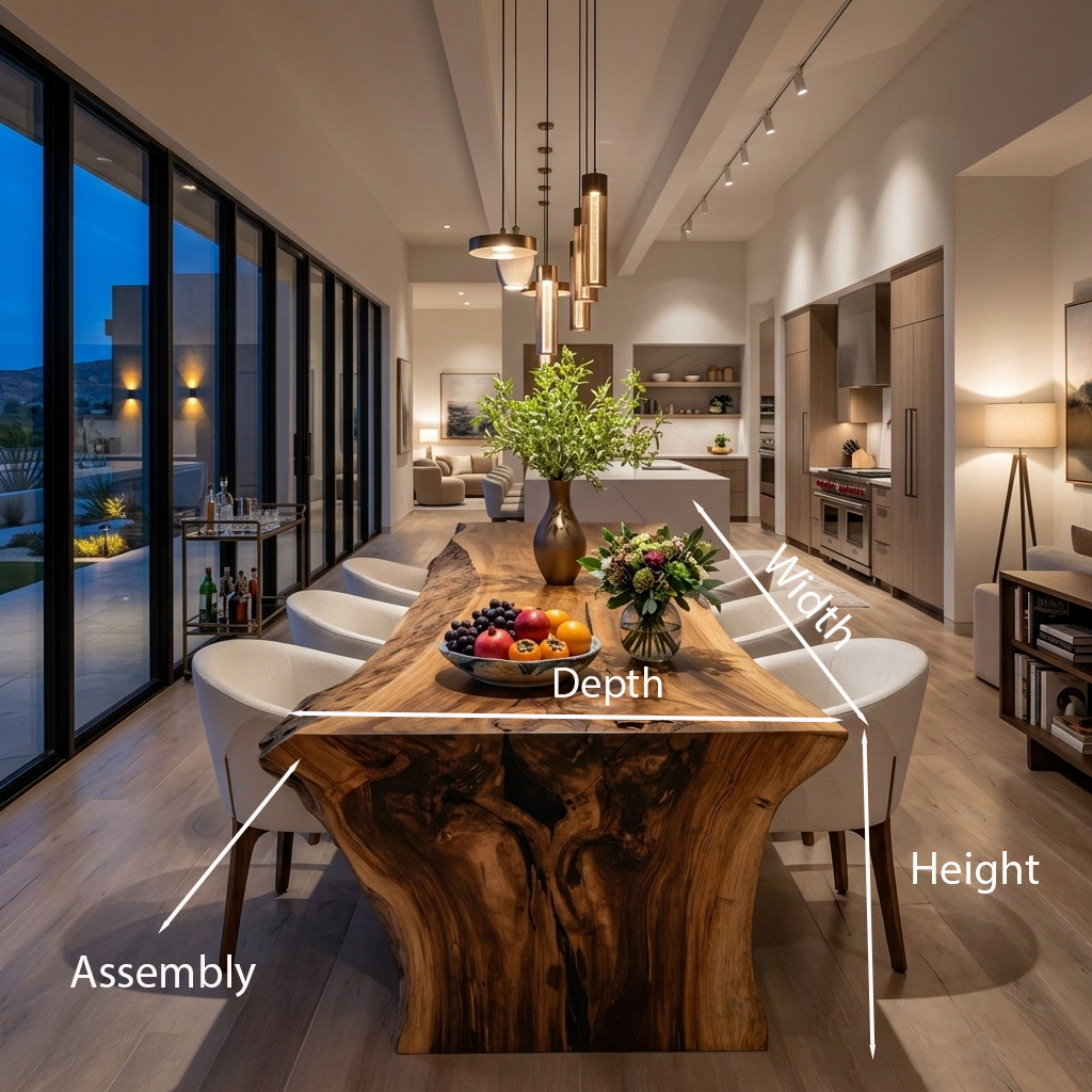 Modern Live Edge Solid Wood Dining Table with Monolithic Base