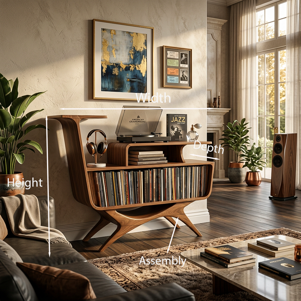 Turntable Console with Raised Top and Vinyl Shelves, 41 to 59 in