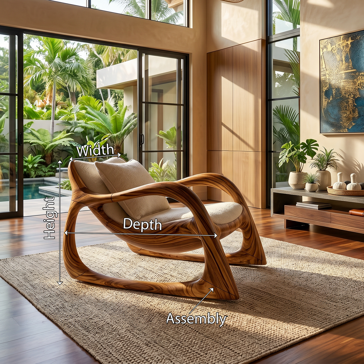 Organic Curved Wood Accent Chair For Sunrooms, 25 to 35 Inch