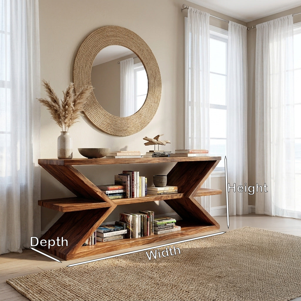 Nature Inspired Sculpted Wood Console Table, 40 To 86 Inch Wide