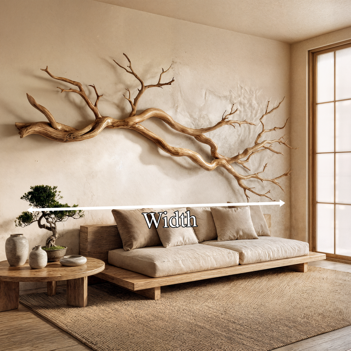 Horizontal Wall Sculpture, Wabi Sabi Carved Wood Hand and Clover