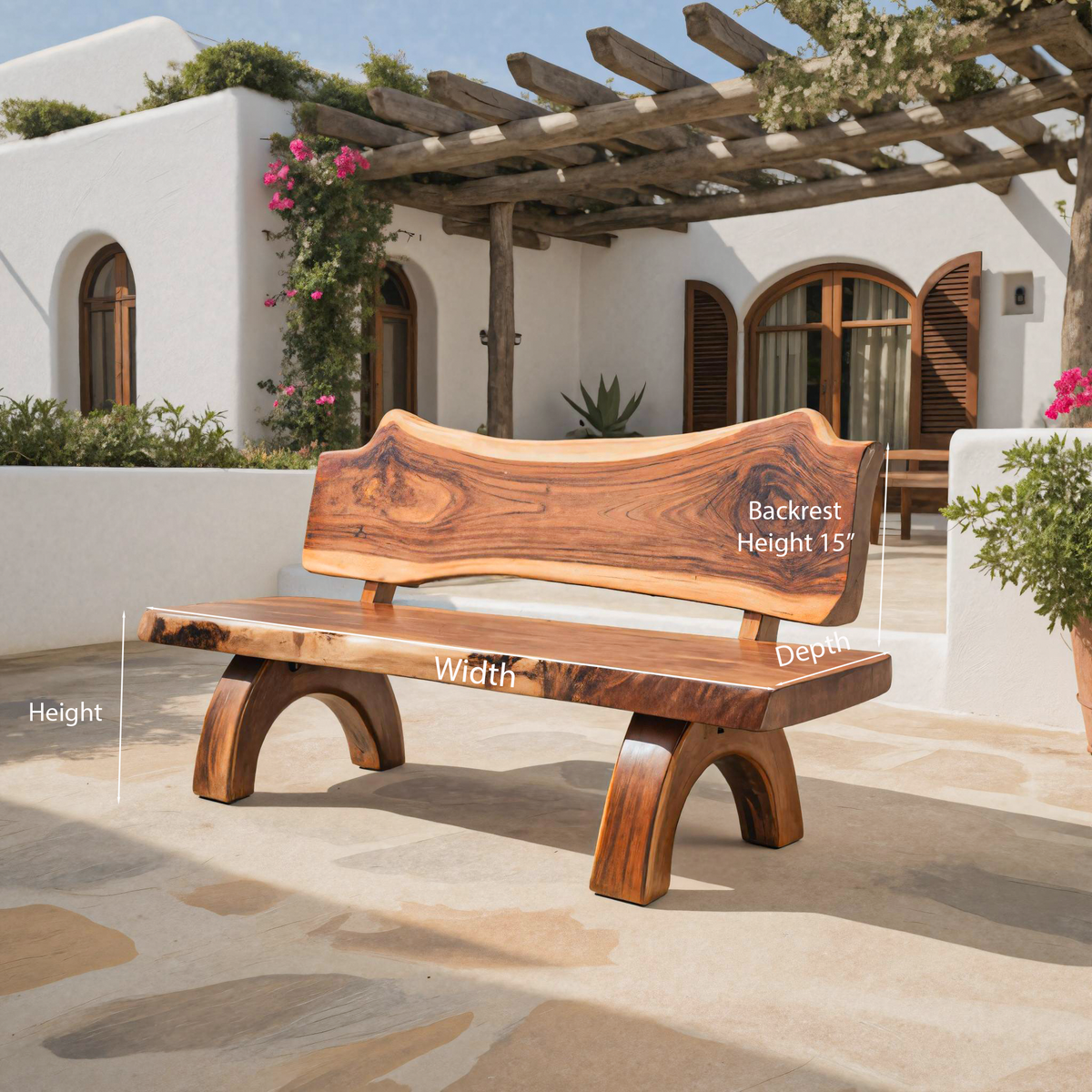 Rustic Live Edge Bench With Backrest