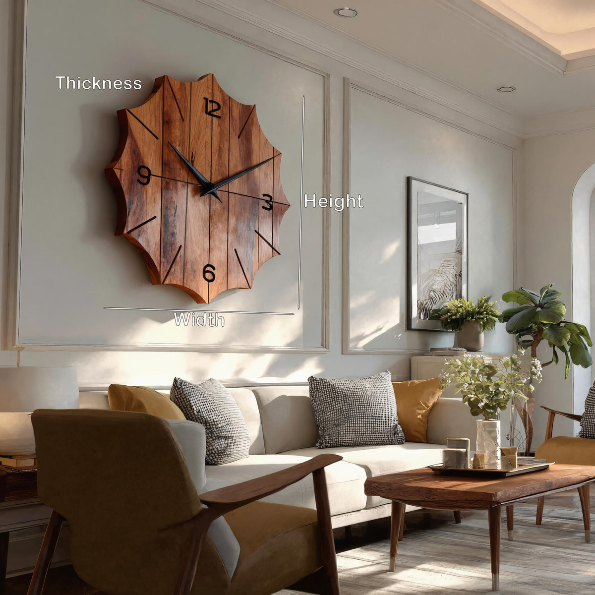 Organic Wooden Wall Clock, Handcrafted Solid Wood Floating Minimalist Timepiece