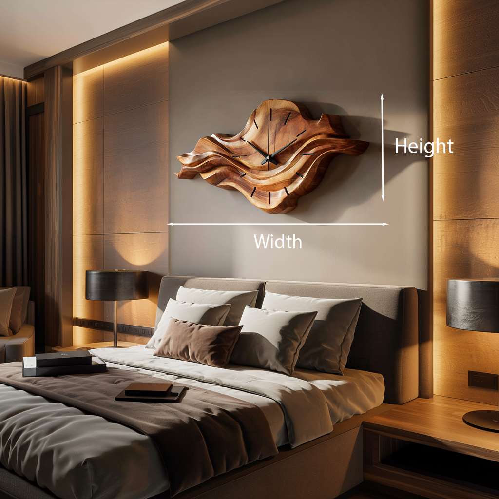 Horizontal Layered Wave Wood Wall Clock, 36 To 48 Inch Wide
