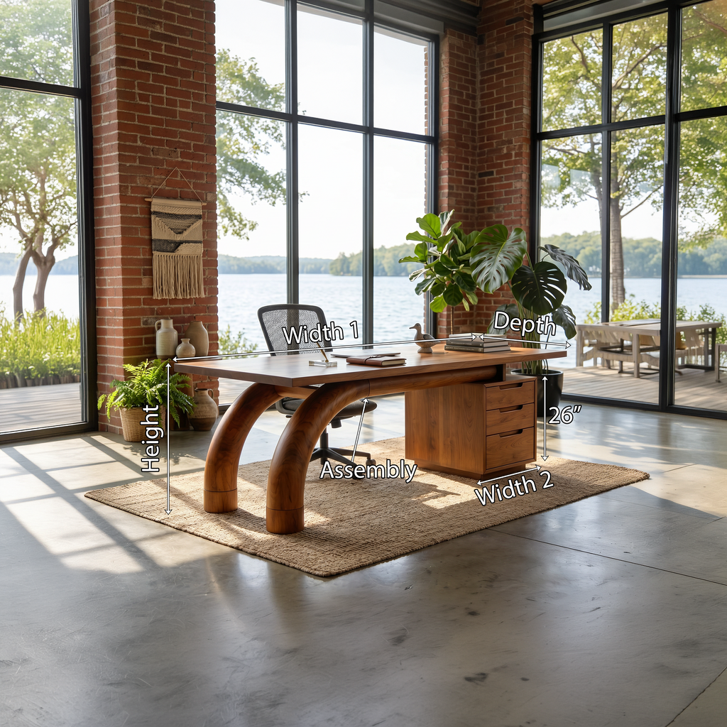 Modern Curved Desk With Open Shelf For Home Office
