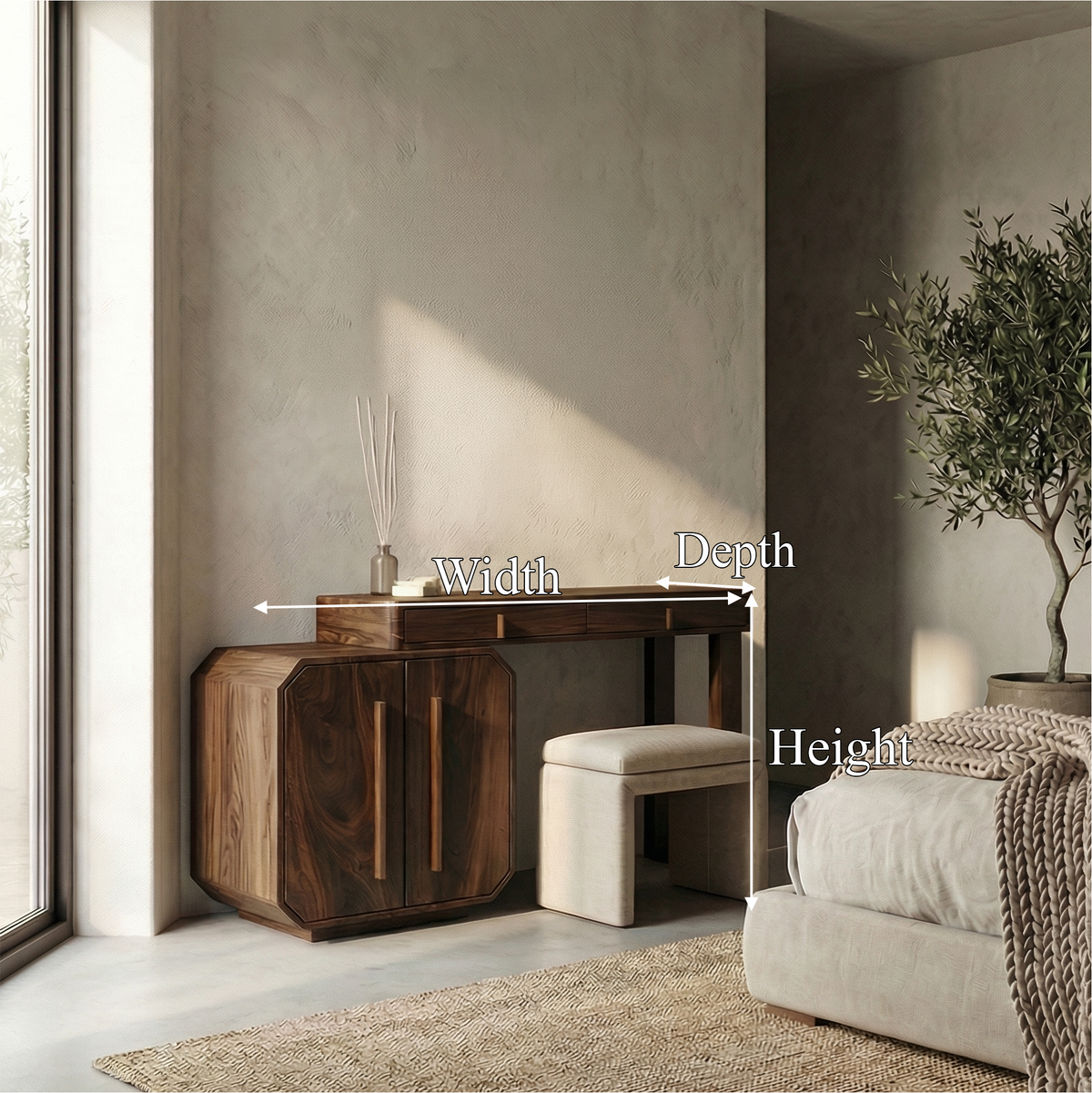 Sculpted Wood Makeup Vanity Table With Storage Cabinet, 47 To 70 In