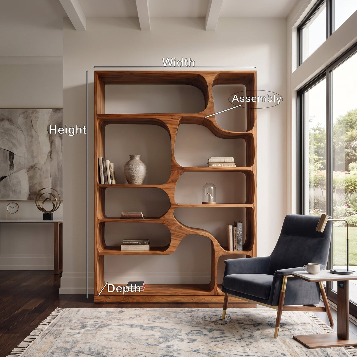 Rounded Cubby Wood Bookcase with Curved Dividers, 63 to 93 in Tall