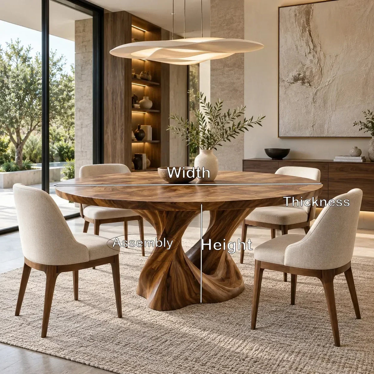 Contemporary Flowing Base Round Dining Table For Dining Room