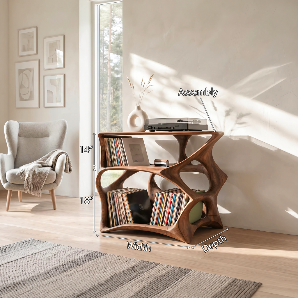 Record Player Stand, Farmhouse Solid Wood Vinyl Storage Console