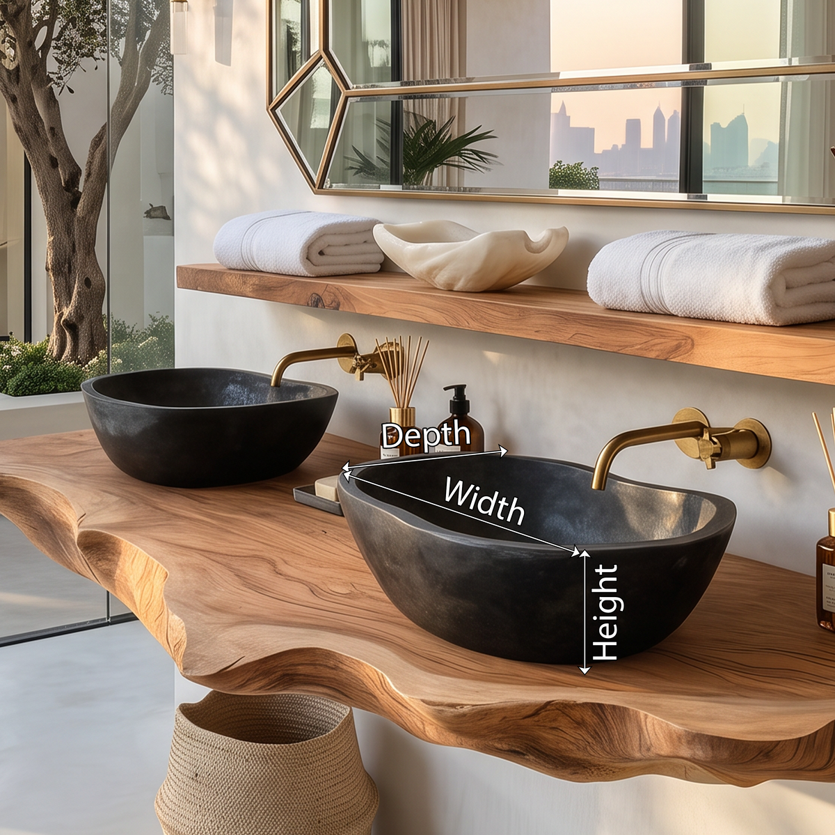 Wooden Vessel Sink, Handcrafted Solid Wood Bathroom Basin