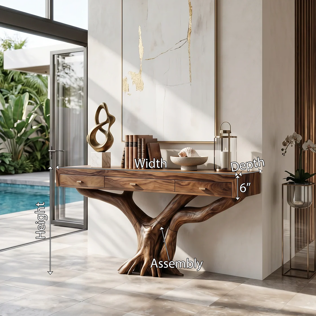 Handcrafted Rustic Solid Wood Dressing Table with Live Edges
